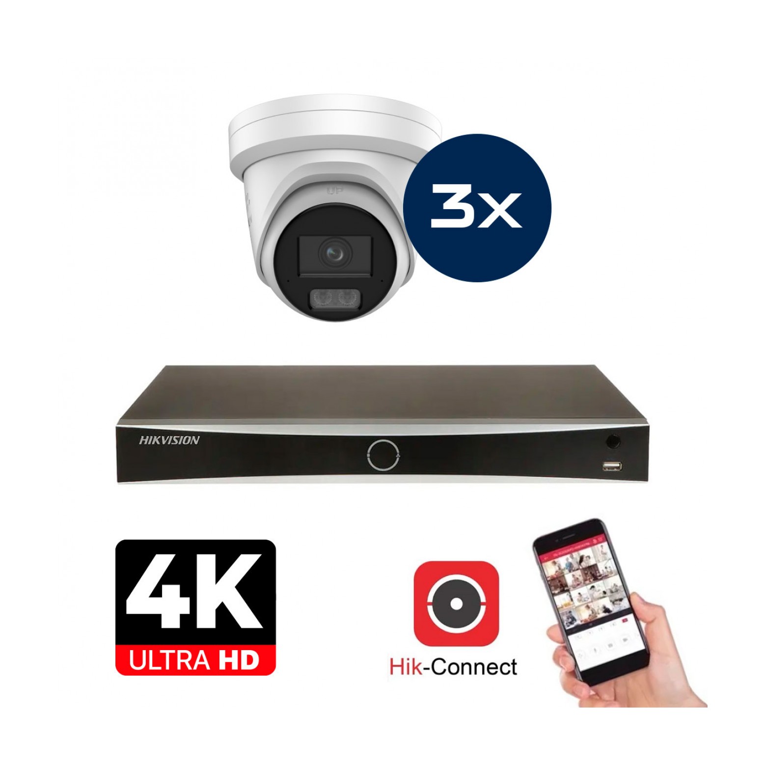 Hikvision Kamera Set - 3x Colorvu 3.0 - Revolver - 8MP (4K) - Audio en Microfoon - IP - Weiß