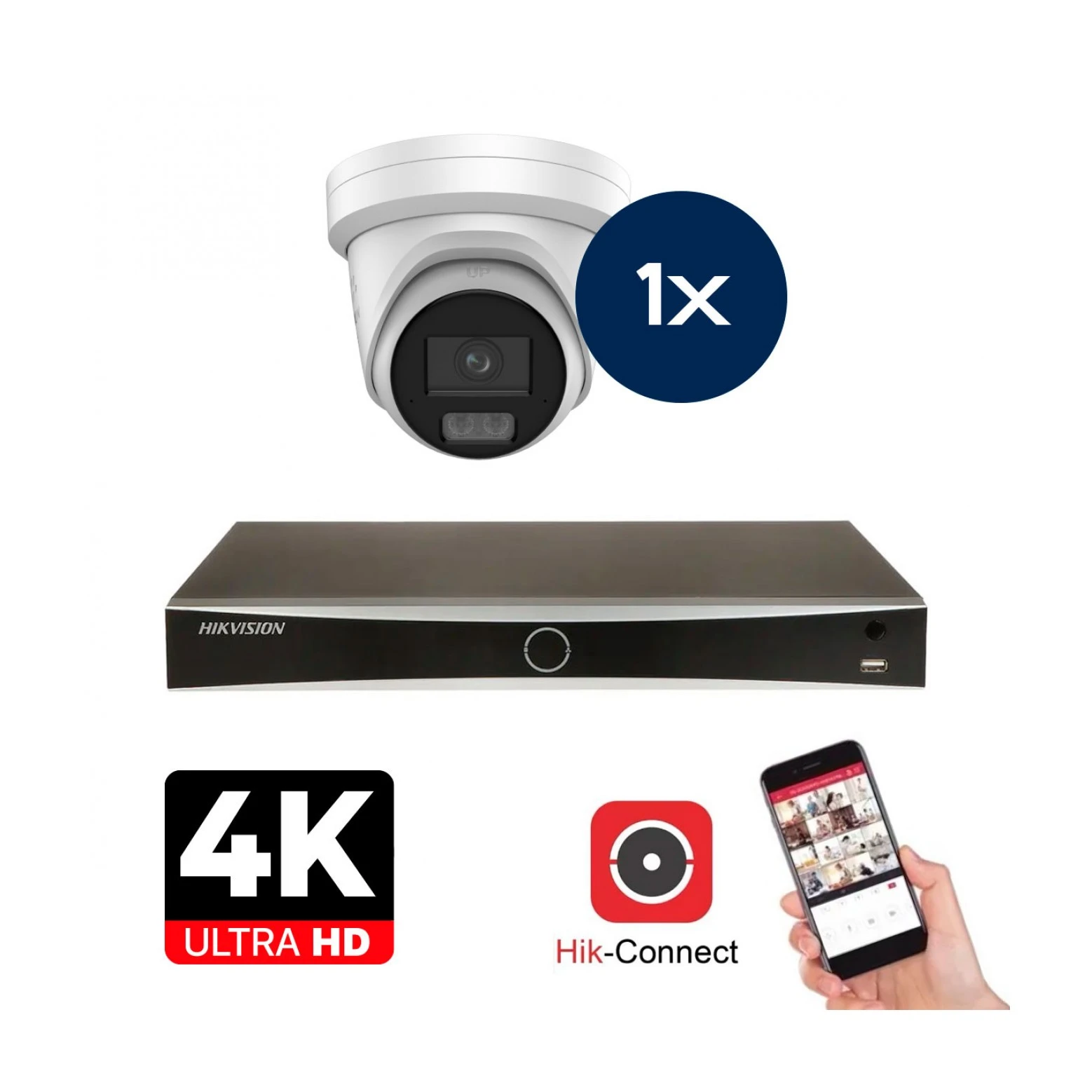 Hikvision Kamera Set - 1x Colorvu 3.0 - Turret - 8MP (4K) - Audio und Mikrofon - IP - Weiß