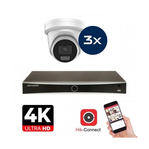 Hikvision Kamera Set - 3x Colorvu 3.0 - Revolver - 8MP (4K) - Audio en Microfoon - IP - Weiß