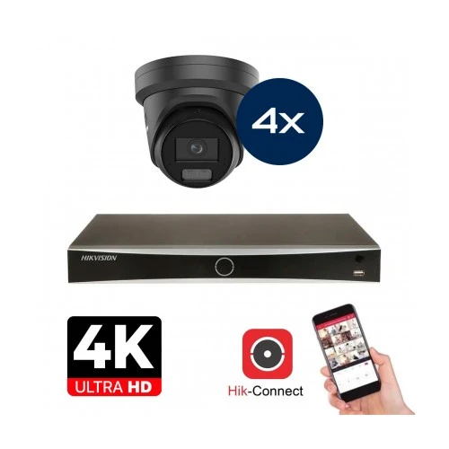 Hikvision Kamera Set - 4x Colorvu 3.0 - Turret - 8MP (4K) - Audio und Mikrofon - IP -   Schwarz